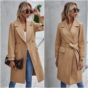 Camel Trench Coat Double Breast Buttons belted